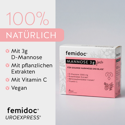 Sie sehen eine Packung femidoc® MANNOSE 3 g forte, Produktbild: 06 femidoc® MANNOSE 3 g forte, A-Nr.: 5972713 - 06