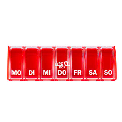 Sie sehen eine Packung APOfit Wochendispenser 1 Dosierer Box rot, Produktbild: 01 APOfit Wochendispenser 1 Dosierer Box rot, A-Nr.: 5965050 - 01
