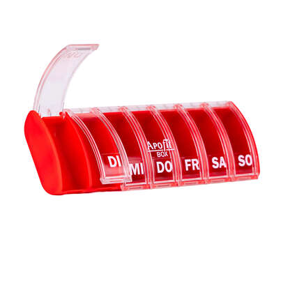 Sie sehen eine Packung APOfit Wochendispenser 1 Dosierer Box rot, Produktbild: 02 APOfit Wochendispenser 1 Dosierer Box rot, A-Nr.: 5965050 - 02