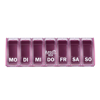 Sie sehen eine Packung APOfit Wochendispenser 1 Dosierer Box flieder, Produktbild: 01 APOfit Wochendispenser 1 Dosierer Box flieder, A-Nr.: 5965038 - 01