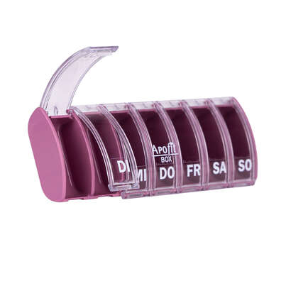 Sie sehen eine Packung APOfit Wochendispenser 1 Dosierer Box flieder, Produktbild: 02 APOfit Wochendispenser 1 Dosierer Box flieder, A-Nr.: 5965038 - 02