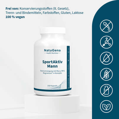 Sie sehen eine Packung NatuGena SportAktiv Mann Kapseln, Produktbild: 03 NatuGena SportAktiv Mann Kapseln, A-Nr.: 6036016 - 03