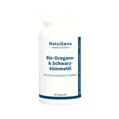 Sie sehen eine Packung NatuGena Bio-Oregano- & Schwarzkümmelöl, Produktbild: 01 NatuGena Bio-Oregano- & Schwarzkümmelöl, A-Nr.: 6139360 - 01