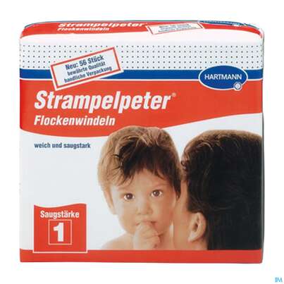 Sie sehen eine Packung Inkontinenz Strampelpeter Flockenwindeln Staerke 1 56st, Produktbild: 03 Inkontinenz Strampelpeter Flockenwindeln Staerke 1 56st, A-Nr.: 2307530 - 03