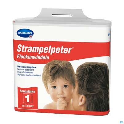 Sie sehen eine Packung Inkontinenz Strampelpeter Flockenwindeln Staerke 1 56st, Produktbild: 06 Inkontinenz Strampelpeter Flockenwindeln Staerke 1 56st, A-Nr.: 2307530 - 06
