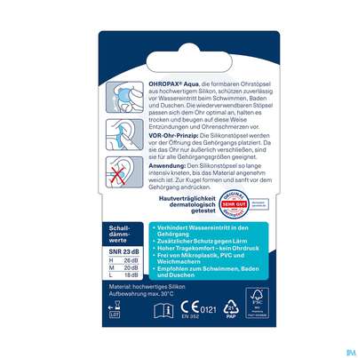 Ohrenschutz Ohropax Silicon G.laerm/wasser/wind Aqua 6st, A-Nr.: 4159306 - 08