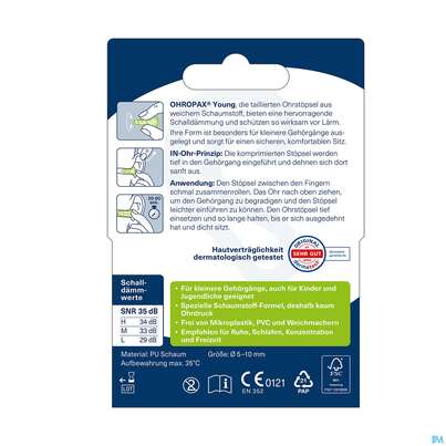 Sie sehen eine Packung Ohrenschutz Ohropax/young Schaumstoffstoepsel 5 Paa 10st, Produktbild: 06 Ohrenschutz Ohropax/young Schaumstoffstoepsel 5 Paa 10st, A-Nr.: 4310648 - 06