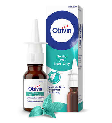 Sie sehen eine Packung Otrivin Menthol 0,1% Nasenspray, Produktbild: 01 Otrivin Menthol 0,1% Nasenspray, A-Nr.: 1312144 - 01