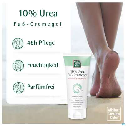 Sie sehen eine Packung Allgaeuer Latschenkiefer 10% Urea Fusscremegel 100ml, Produktbild: 04 Allgaeuer Latschenkiefer 10% Urea Fusscremegel 100ml, A-Nr.: 5883576 - 04