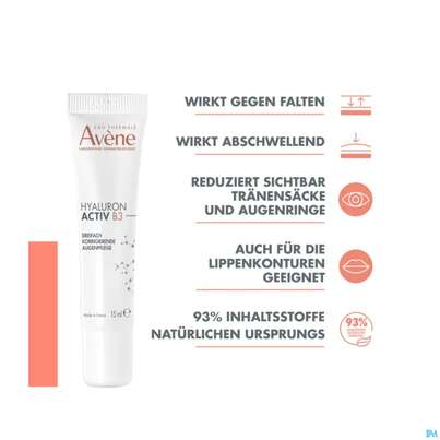 Sie sehen eine Packung Avene Hyaluron Activ B3 Augencreme/neu 15ml, Produktbild: 09 Avene Hyaluron Activ B3 Augencreme/neu 15ml, A-Nr.: 5882654 - 09