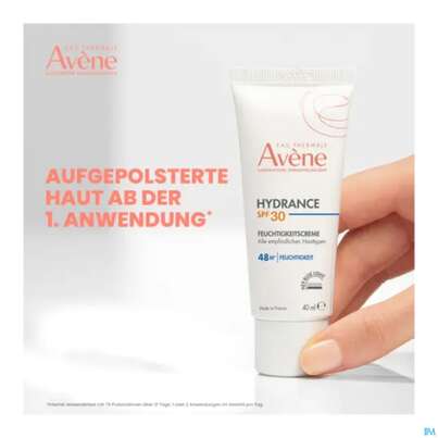 Sie sehen eine Packung Avene Hydrance Feuchtigkeitscreme Spf30 40ml, Produktbild: 19 Avene Hydrance Feuchtigkeitscreme Spf30 40ml, A-Nr.: 5961402 - 19