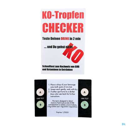 Sie sehen eine Packung Diagnostika U.zubehoer K.o Tropfen Schnelltest Fuer Ghb +ketamin 2st, Produktbild: 03 Diagnostika U.zubehoer K.o Tropfen Schnelltest Fuer Ghb +ketamin 2st, A-Nr.: 5584394 - 03