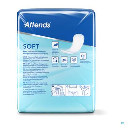 Sie sehen eine Packung Inkontinenz Attends Einlagen Soft 4 Super 30st, Produktbild: 04 Inkontinenz Attends Einlagen Soft 4 Super 30st, A-Nr.: 4577328 - 04