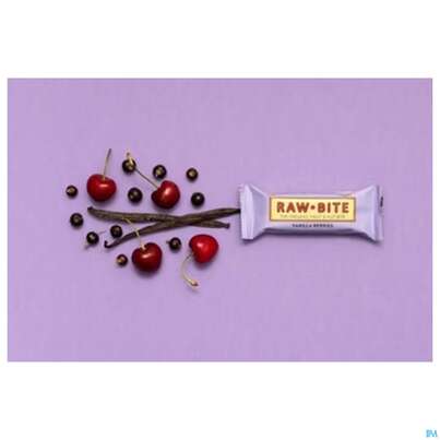 Sie sehen eine Packung Raw Bite Bio Riegel Vanilla Berries 50g, Produktbild: 07 Raw Bite Bio Riegel Vanilla Berries 50g, A-Nr.: 4252661 - 07