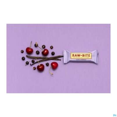 Sie sehen eine Packung Raw Bite Bio Riegel Vanilla Berries 50g, Produktbild: 08 Raw Bite Bio Riegel Vanilla Berries 50g, A-Nr.: 4252661 - 08
