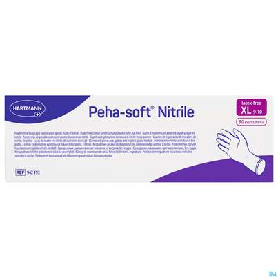Sie sehen eine Packung Untersuchungshandschuhe Peha/soft/puderfrei Nitrile Unsteril Xl 90st, Produktbild: 01 Untersuchungshandschuhe Peha/soft/puderfrei Nitrile Unsteril Xl 90st, A-Nr.: 3423391 - 01