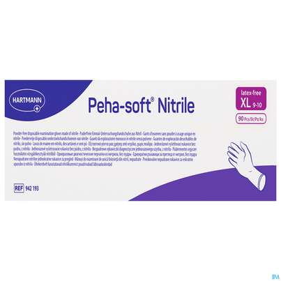 Sie sehen eine Packung Untersuchungshandschuhe Peha/soft/puderfrei Nitrile Unsteril Xl 90st, Produktbild: 02 Untersuchungshandschuhe Peha/soft/puderfrei Nitrile Unsteril Xl 90st, A-Nr.: 3423391 - 02