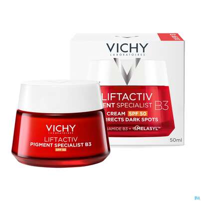 Sie sehen eine Packung Vichy Liftactiv B3 Anti-pigmentflecken Creme Lsf50 50ml, Produktbild: 16 Vichy Liftactiv B3 Anti-pigmentflecken Creme Lsf50 50ml, A-Nr.: 5662504 - 16