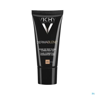 Sie sehen eine Packung Vichy Dermablend Make-up 45 Gold 30ml, Produktbild: 18 Vichy Dermablend Make-up 45 Gold 30ml, A-Nr.: 3044647 - 18