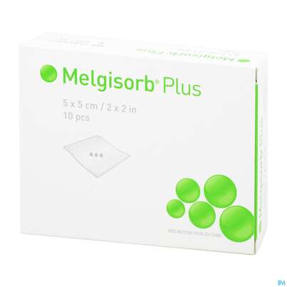 Sie sehen eine Packung Melgisorb Plus Steril 5x 5cm 10st, Produktbild: 02 Melgisorb Plus Steril 5x 5cm 10st, A-Nr.: 4245106 - 02