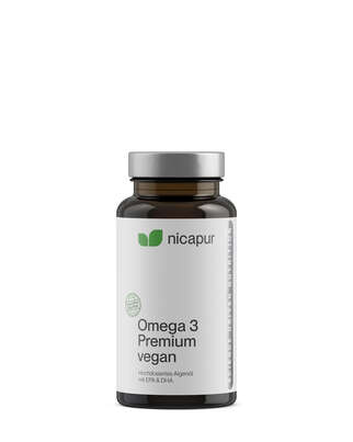 Sie sehen eine Packung Omega 3 Premium vegan, Produktbild: 01 Omega 3 Premium vegan, A-Nr.: 5645316 - 01