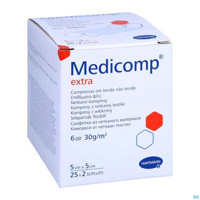 Kompressen Medicomp/extra Vliesstoff 6fach Steril 5x 5cm 25x2 50st, A-Nr.: 1652064 - 04