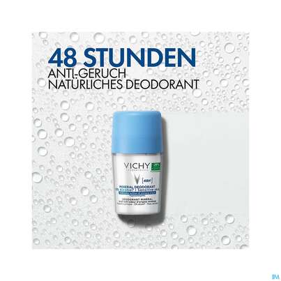 Sie sehen eine Packung Vichy Deo/roll-on Mineral 48h 50ml, Produktbild: 09 Vichy Deo/roll-on Mineral 48h 50ml, A-Nr.: 4759503 - 09