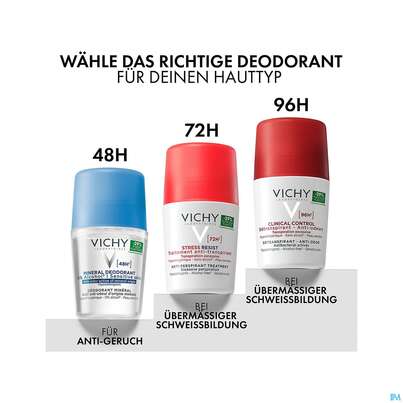Sie sehen eine Packung Vichy Deo/roll-on Mineral 48h 50ml, Produktbild: 14 Vichy Deo/roll-on Mineral 48h 50ml, A-Nr.: 4759503 - 14