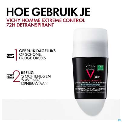 Sie sehen eine Packung Vichy Homme Deo Extreme 72h Int.regulierend 50ml, Produktbild: 14 Vichy Homme Deo Extreme 72h Int.regulierend 50ml, A-Nr.: 3724388 - 14