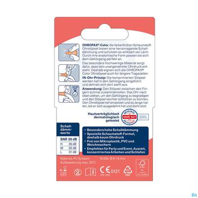 Sie sehen eine Packung Ohrenschutz Ohropax Schaumstoffstoepsel Color Plux 8st, Produktbild: 05 Ohrenschutz Ohropax Schaumstoffstoepsel Color Plux 8st, A-Nr.: 2281351 - 05