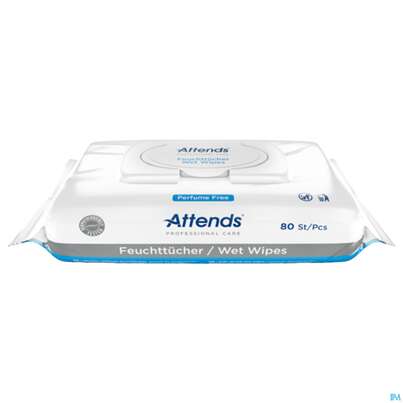 Sie sehen eine Packung Attends/care Pflege Feuchttuecher +box 80st, Produktbild: 01 Attends/care Pflege Feuchttuecher +box 80st, A-Nr.: 2077231 - 01