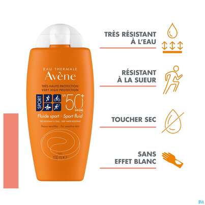 Sie sehen eine Packung Sonnenprodukte Avene Sport Fluid 50+ 100ml, Produktbild: 10 Sonnenprodukte Avene Sport Fluid 50+ 100ml, A-Nr.: 4995540 - 10