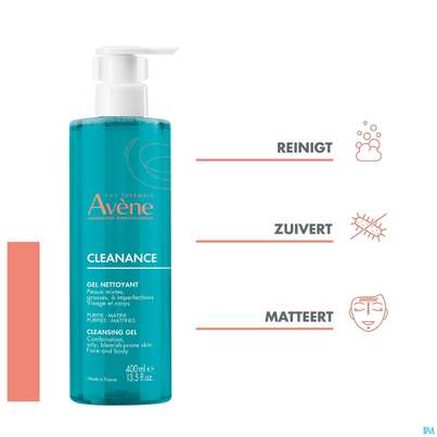 Sie sehen eine Packung Avene Cleanance Reinigungsgel 400ml, Produktbild: 15 Avene Cleanance Reinigungsgel 400ml, A-Nr.: 5379122 - 15