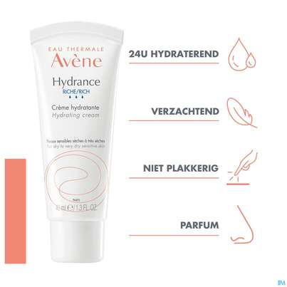 Sie sehen eine Packung Avene Hydrance Reichhaltige Feuchtig- Keitscreme 40ml, Produktbild: 16 Avene Hydrance Reichhaltige Feuchtig- Keitscreme 40ml, A-Nr.: 1505601 - 16