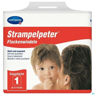 Sie sehen eine Packung Inkontinenz Strampelpeter Flockenwindeln Staerke 1 56st, Produktbild: 05 Inkontinenz Strampelpeter Flockenwindeln Staerke 1 56st, A-Nr.: 2307530 - 05