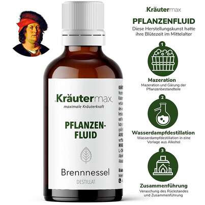 Sie sehen eine Packung Brennnessel Tropfen Fluid 50 ml, Produktbild: 02 Brennnessel Tropfen Fluid 50 ml, A-Nr.: 4317633 - 02