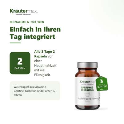 Sie sehen eine Packung Nachtkerzenöl Kapseln 90 Stück, Produktbild: 04 Nachtkerzenöl Kapseln 90 Stück, A-Nr.: 5746448 - 04