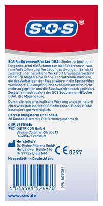 Sie sehen eine Packung SOS Sodbrennen-Blocker DUAL KTA 20ST, Produktbild: 04 SOS Sodbrennen-Blocker DUAL KTA 20ST, A-Nr.: 6142155 - 04