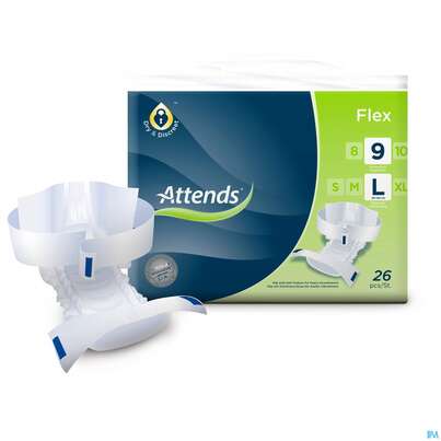 Sie sehen eine Packung Inkontinenz Attends Slip Flex L 9 104st, Produktbild: 01 Inkontinenz Attends Slip Flex L 9 104st, A-Nr.: 4271492 - 01
