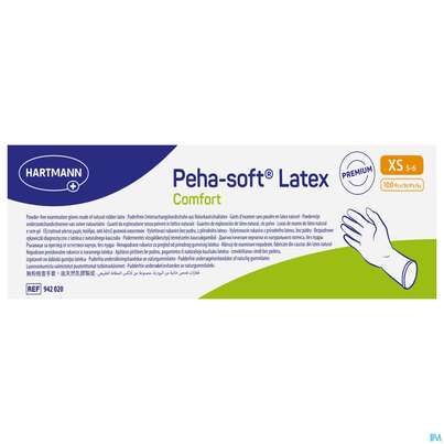 Sie sehen eine Packung Untersuchungshandschuhe Latex Unsteril Peha/soft Comfort Puderfrei Xs 100st, Produktbild: 02 Untersuchungshandschuhe Latex Unsteril Peha/soft Comfort Puderfrei Xs 100st, A-Nr.: 5890642 - 02