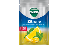 Sie sehen eine Packung WICK ZITRONE & MENTHOL zfr. 72g, Btl., Produktbild: 01 WICK ZITRONE & MENTHOL zfr. 72g, Btl., A-Nr.: 4078890 - 01