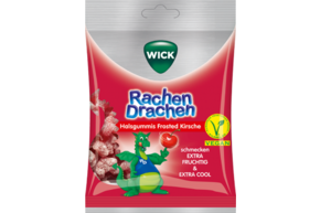 Sie sehen eine Packung WICK RACHEN DRACHEN KIRSCHE 75g, Btl., Produktbild: 01 WICK RACHEN DRACHEN KIRSCHE 75g, Btl., A-Nr.: 1654376 - 01