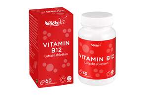 Sie sehen eine Packung BjökoVit Vitamin B12 Lutschtabletten 500mcg vegan, Produktbild: 01 BjökoVit Vitamin B12 Lutschtabletten 500mcg vegan, A-Nr.: 5174615 - 01