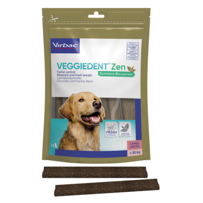 Sie sehen eine Packung Veggiedent Zen L - Kaustreifen für Hunde über 30 kg Körpergewicht, Produktbild: 01 Veggiedent Zen L - Kaustreifen für Hunde über 30 kg Körpergewicht, A-Nr.: 5174940 - 01