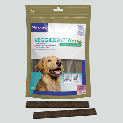 Sie sehen eine Packung Veggiedent Zen L - Kaustreifen für Hunde über 30 kg Körpergewicht, Produktbild: 02 Veggiedent Zen L - Kaustreifen für Hunde über 30 kg Körpergewicht, A-Nr.: 5174940 - 02