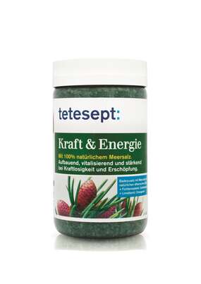 Sie sehen eine Packung tetesept Gesundheits-Meersalz Kraft & Energie, Produktbild: 01 tetesept Gesundheits-Meersalz Kraft & Energie, A-Nr.: 4038100 - 01