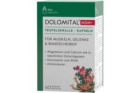 Sie sehen eine Packung doc nature‘s DOLOMITAL® MSM+ TEUFELSKRALLE-KAPSELN, Produktbild: 01 doc nature‘s DOLOMITAL® MSM+ TEUFELSKRALLE-KAPSELN, A-Nr.: 4609778 - 01