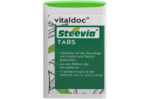 Sie sehen eine Packung vitaldoc® Steevia TABS Spenderbox, Produktbild: 01 vitaldoc® Steevia TABS Spenderbox, A-Nr.: 5619810 - 01