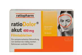 Sie sehen eine Packung ratioDolor® Ibuprofen 400 mg Filmtabletten, Produktbild: 01 ratioDolor® Ibuprofen 400 mg Filmtabletten, A-Nr.: 3786840 - 01