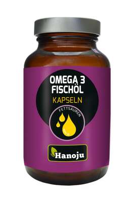 Sie sehen eine Packung Hanoju Omega 3 Fischöl Kapseln 1000, Produktbild: 01 Hanoju Omega 3 Fischöl Kapseln 1000, A-Nr.: 4255725 - 01